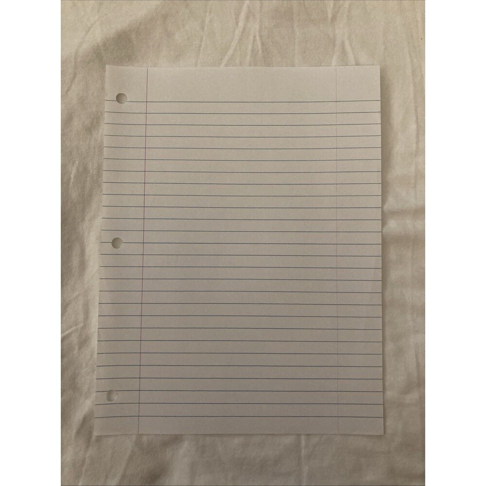 Unbranded 8”x10.5” Wide Ruled White Filler Paper | 3 Holes | 1 Sheet Only